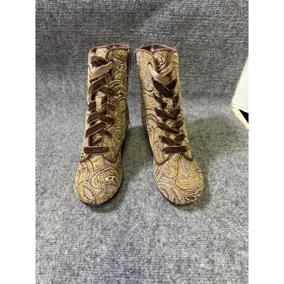 Mudd Aniston Womens Size 8M Brown Tapestry Lace-Up Ankle Boots - Picture 12 of 16